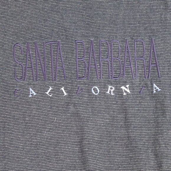 Santa Barbara California T-shirt Medium Blue Striped Vintage Embroidered Cotton - Picture 2 of 10